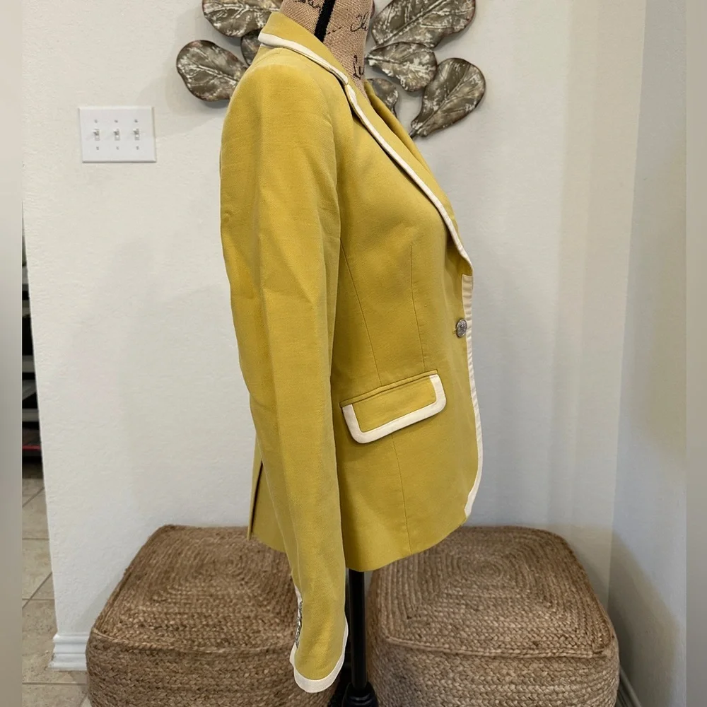 Banana Republic Yellow Blazer White Piping Trim Career Jacket - Picture 4 of 9
